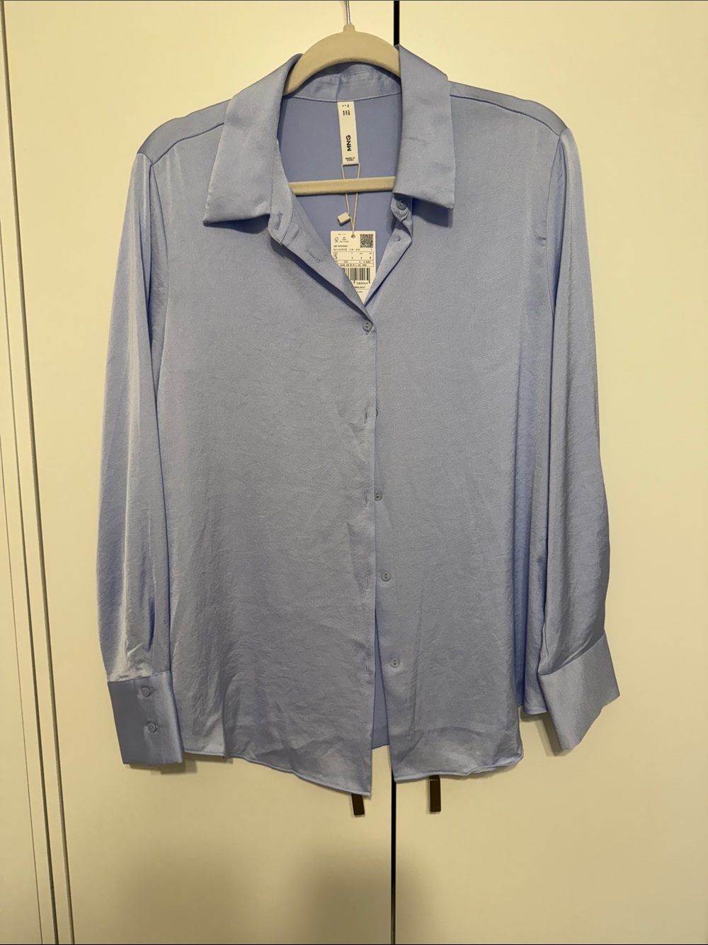 Mango Pale Blue Collared Button-Up Blouse